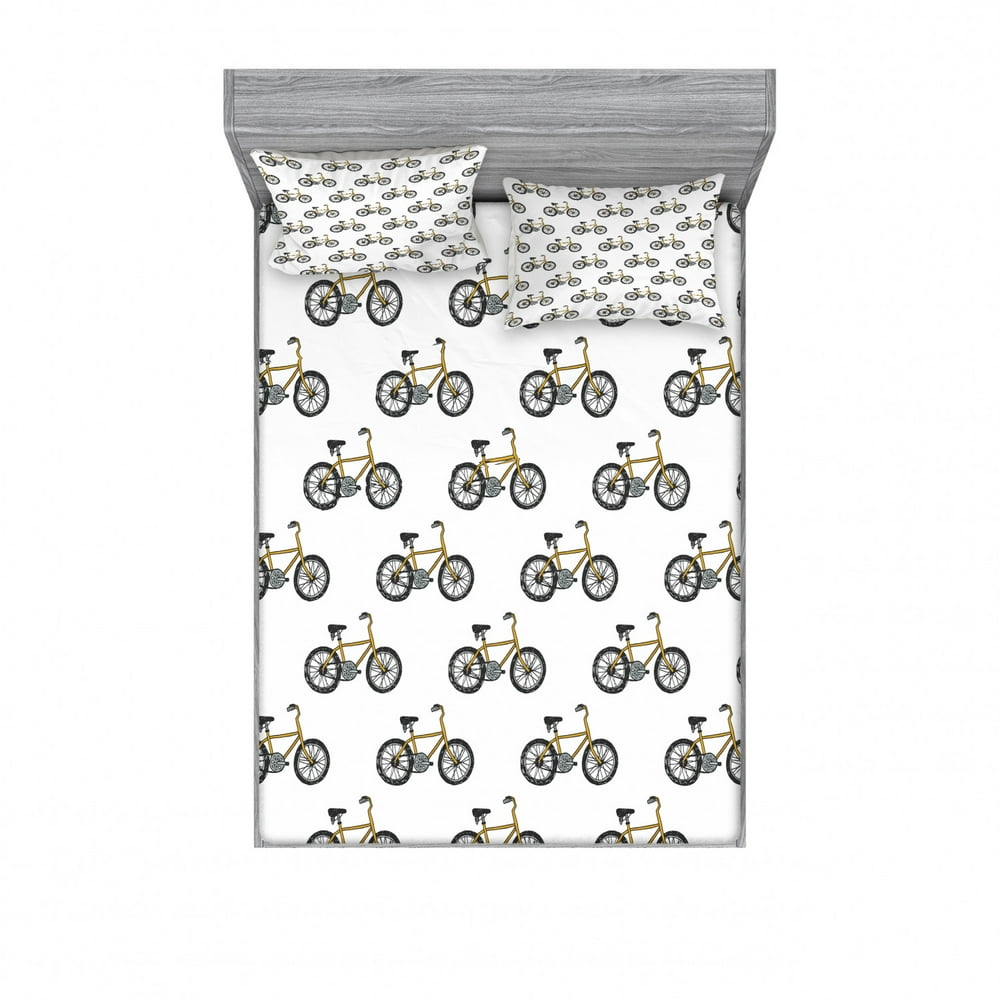 Bicycle Bedding Set with Sheet & Covers, Hand Drawn Doodle Cycling