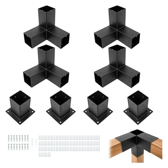 Pergola Brackets Kit (Actual 3.9''x3.9'') 4x4 Woodworks Pergola Kit with 3-Way Right Angle Corner Bracket and Base Bracket DIY Elevated Wood Stand Kit for Outdoor