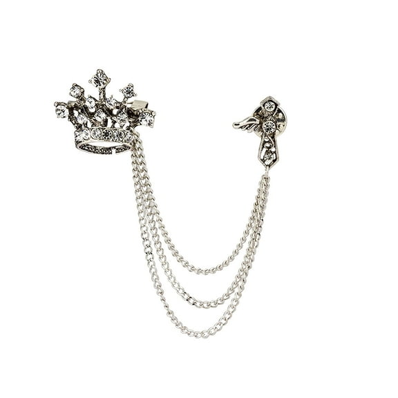 Knighthood Crown Tassel Chain Brooch Lapel Pin Badge Coat Suit Collar Accessories Brooch for Men