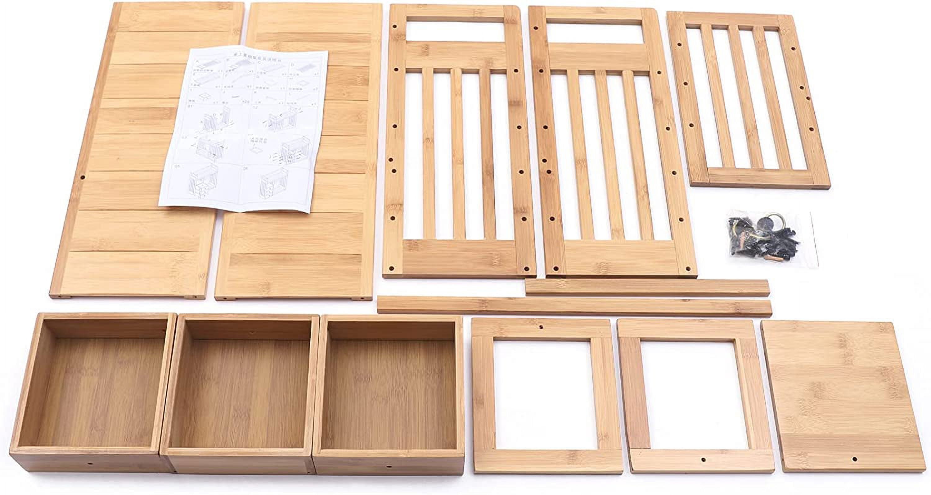 Miumaeov Bamboo Desktop Bookshelf Desk Organizer Shelf Storage Rack Counter Top Bookcase, Office Desk Storage display Shelf Rack with 3 Drawers for Office Supplies, Kitchen,Bathroom, Makeup