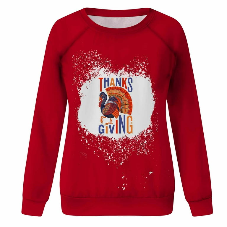 THANKS GIVING Womens Thanksgiving Shirt Sweatshirt Cute Turkey Tie Dye  Pullover Shirt Casual Fall Long Sleeve Tops Creawneck Splicing Plus Size  Loose Fit Holiday Hoodless Blouse 