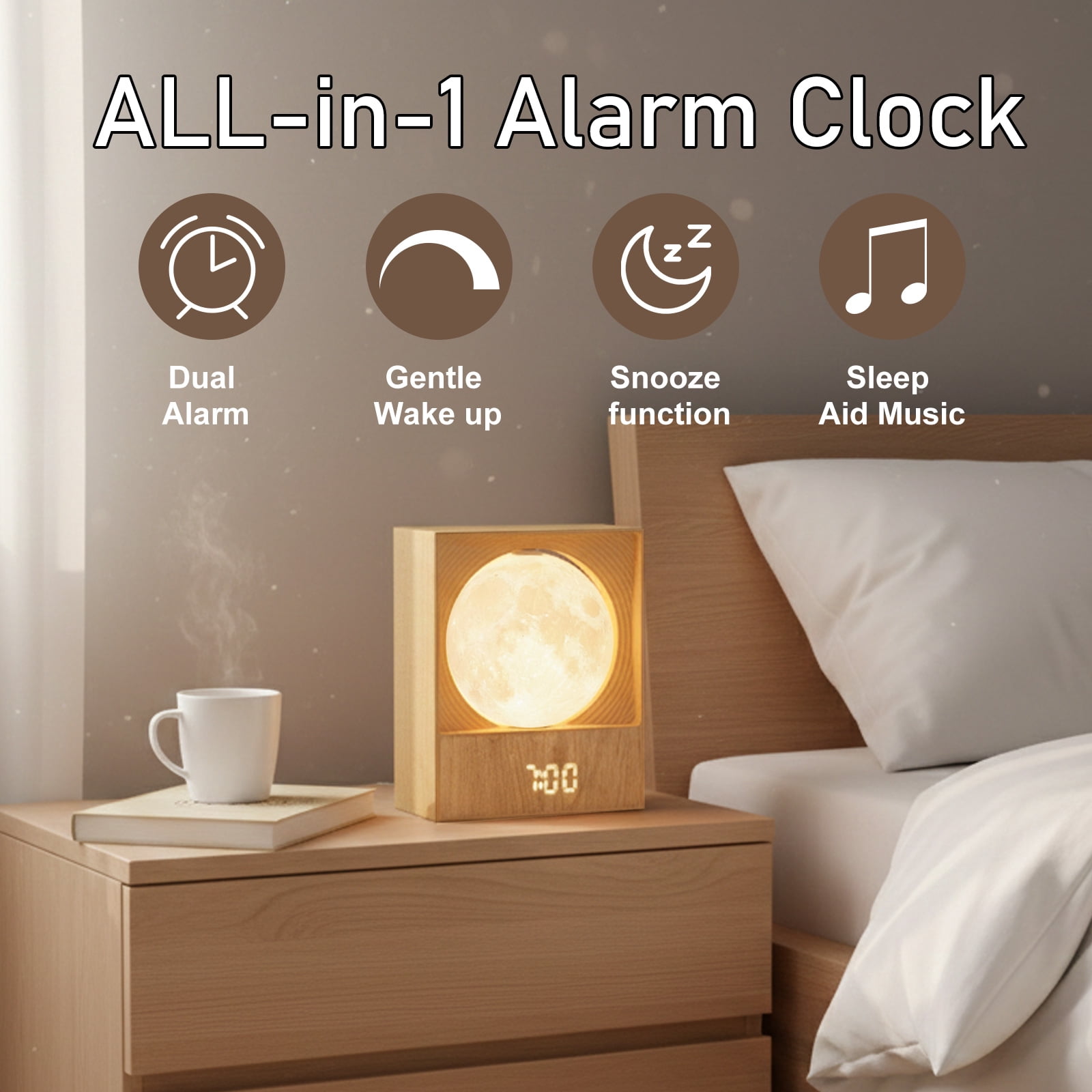 Rotating Moon Sunrise Alarm Clock with Wake Up Light & Sleep Aid