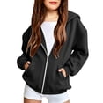 thumbnail image 3 of Girls Boys Full Zip Up Hooded Sweatshirt Fleece Lined Jacket Oversized Drop Shoulder Hoodie Solid Basic Sweatshirts Outerwear, 3 of 7