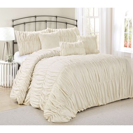 Mallen Home 7 Piece Ruched Comforter Set Ivory Color King Size