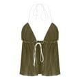 thumbnail image 5 of WREESH Women Trendy Halter Neck Contrast Tie Front Crinkle Ruffle Cami Tank Top Summer Going Out, 5 of 6