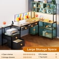thumbnail image 3 of 71 inch L Shaped Desk with File Drawers, Reversible L Shaped Gaming Desk with Power Outlets & LED Lights, Computer Desk with Storage Shelves for Home Office, Vintage, 3 of 7