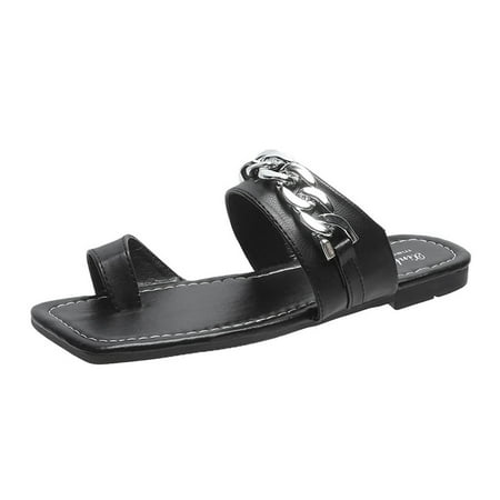 

Sandals Women Sleeve-Toed Square-Toed Metal Chain Shoes