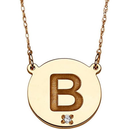 Personalized Initial Diamond Disc 10kt Yellow Gold Pendant Necklace, 20"