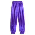 thumbnail image 5 of TiaoBug Womens Belly Dance Pants Elastic Waistband Satin Harem Pants Dancing Tribal Latern Bloomers Pants Purple L, 5 of 7
