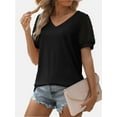 thumbnail image 4 of Womens Casual V Neck T Shirts Swiss Dotted Puffy Sheer Short Sleeve Blouses, 4 of 5