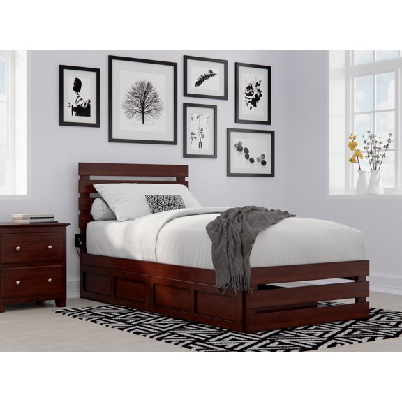 AFI Oxford Twin XL Wood Platform Bed with Headboard, Footboard & Storage Drawers, Walnut