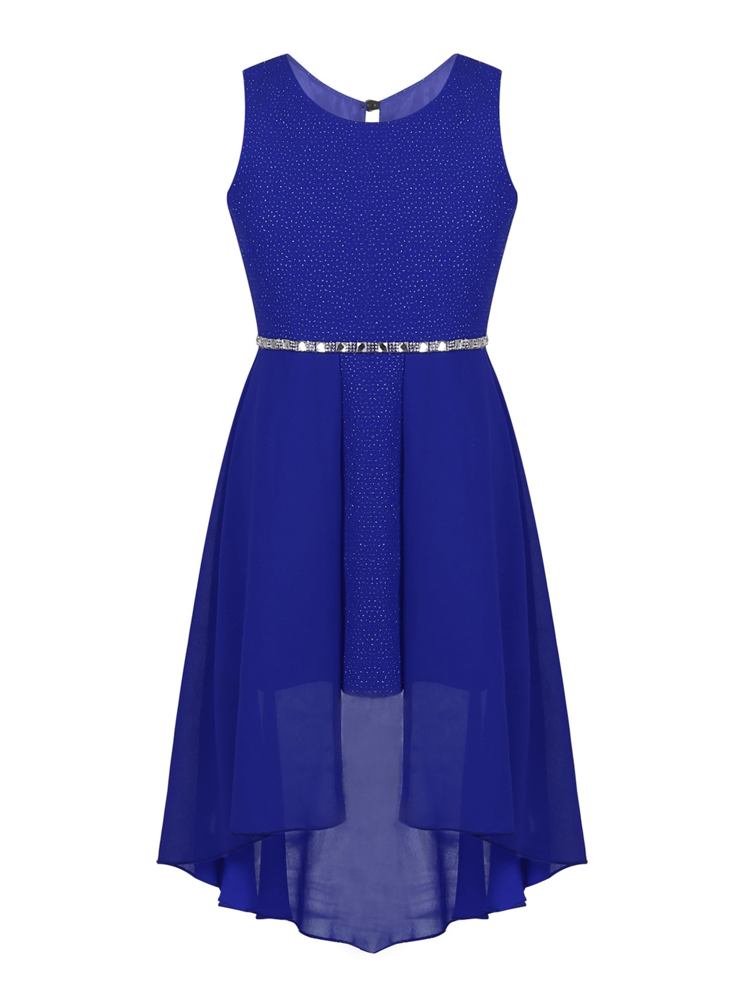 iEFiEL Kids Girls Sleeveless Sparkly Rhinestone Highlow Hem Dress for