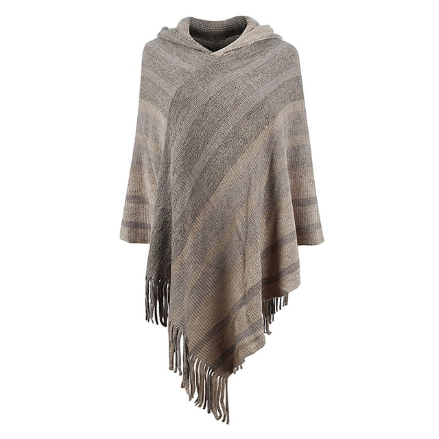 Drppepioner Été Femmes Décontracté Chaud Cape à Franges Châle Tricoté Foulard Rayée Chandail à Enfiler Hauts Kaki