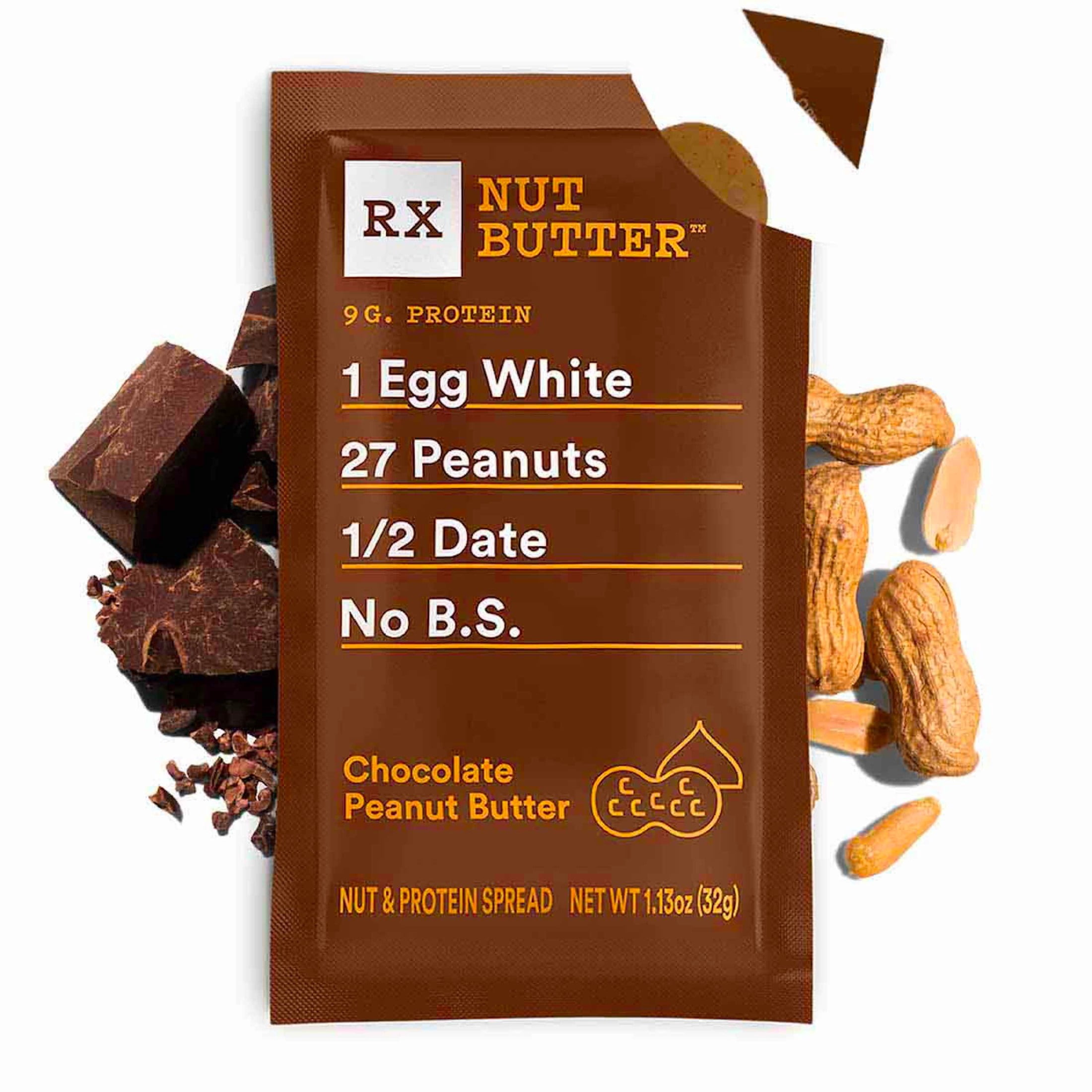 RX Nut Butter Gluten-Free Chocolate Peanut Butter, Protein Snack, 10 Count