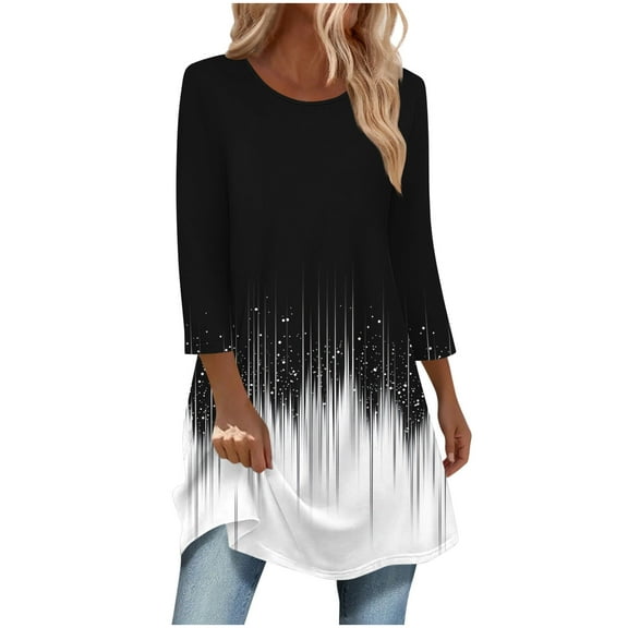 Dreluolixuan Work out Tops 3/4 Sleeve LooseTee Soft Lightweight Tunic Tshirts Breathable Office Clothes