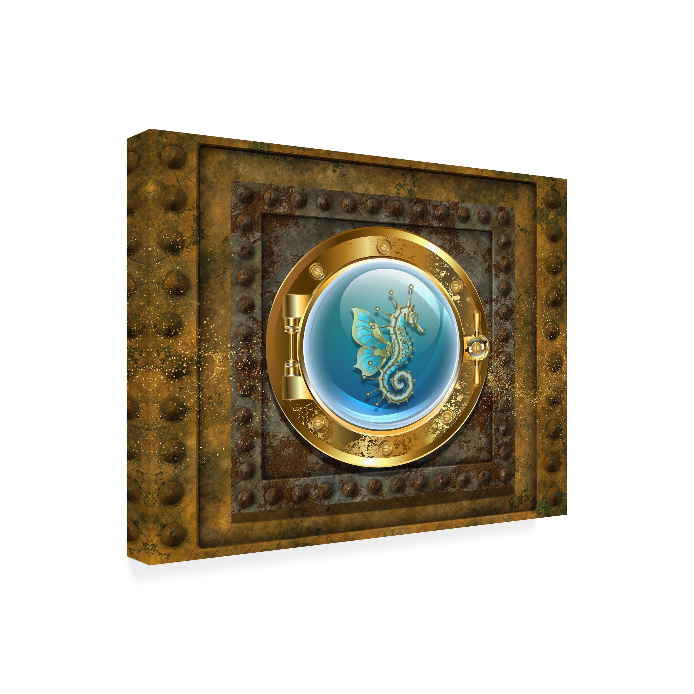Canvas Wall Art - Tina Mitchell 'Steampunk Porthole Seahorse' Wall Art for Living Room, Bedroom, or Office DÃ©cor by Trademark Fine Art - 19 x 19 Inches