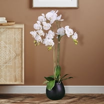 LCG Florals Artificial Plant, White Orchid, 2.67 ft, White Embossed Ceramic Pot