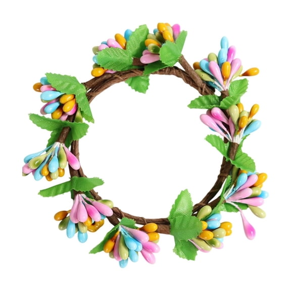 JHyouerji Easter Candle Rings Wreaths, Artificial Spring Berry Candle Holder Rings for Wedding Easter Party Table Centerpiece Decoration