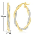 thumbnail image 2 of Italian 14k Yellow & White Gold Lattice Shine Twisted Hollow Oval Hoop Earrings, 2 of 3