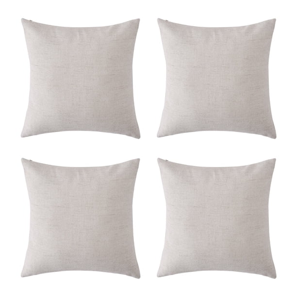 Fundas de almohada en blanco Funda de cojín Funda de cojín con aspecto de lino de imitación Fundas de almohada decorativas para sofá 18 X 18 pulgadas Crema Juego de 4 Sin inserto de almohada Adepaton SNFLD126