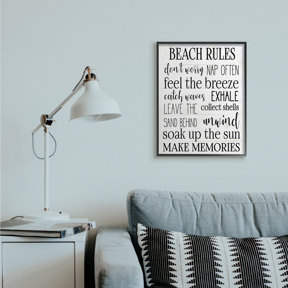 Stupell Industries Beach House Rules Relaxing Activities Black White List Framed Wall Art Design by Daphne Polselli, 24" x 30", Black Framed