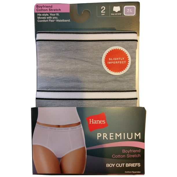 Hanes Women's Premium Boyfriend Cotton Stretch Boy Cut Briefs 2-Pack 