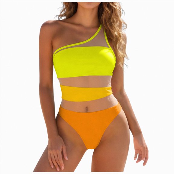 Yindaity Womens Bikinis Women High Cut Bikini Sets String Sexy Swimsuit Two Piece Underwire Bathing Suit Cheeky Cut Out Cute Swimwear(Yellow,S)