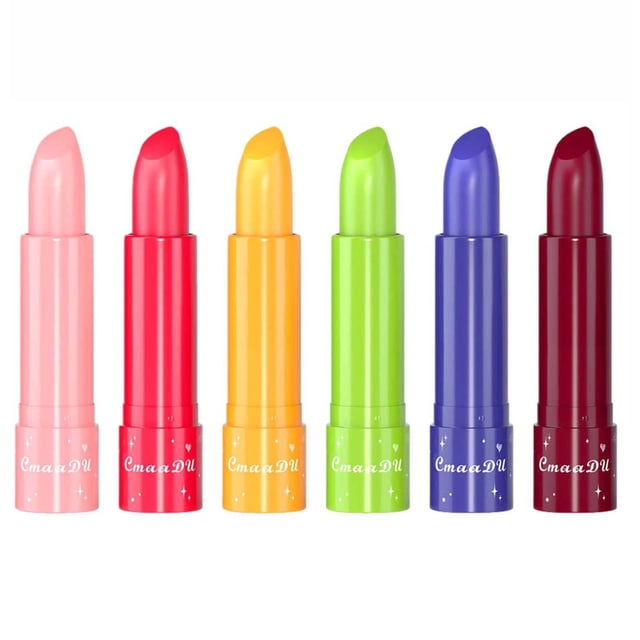 Set de seis piezas, lápiz labial hidratante con sabor a fruta de 6 colores que cambia de color, labios hidratantes