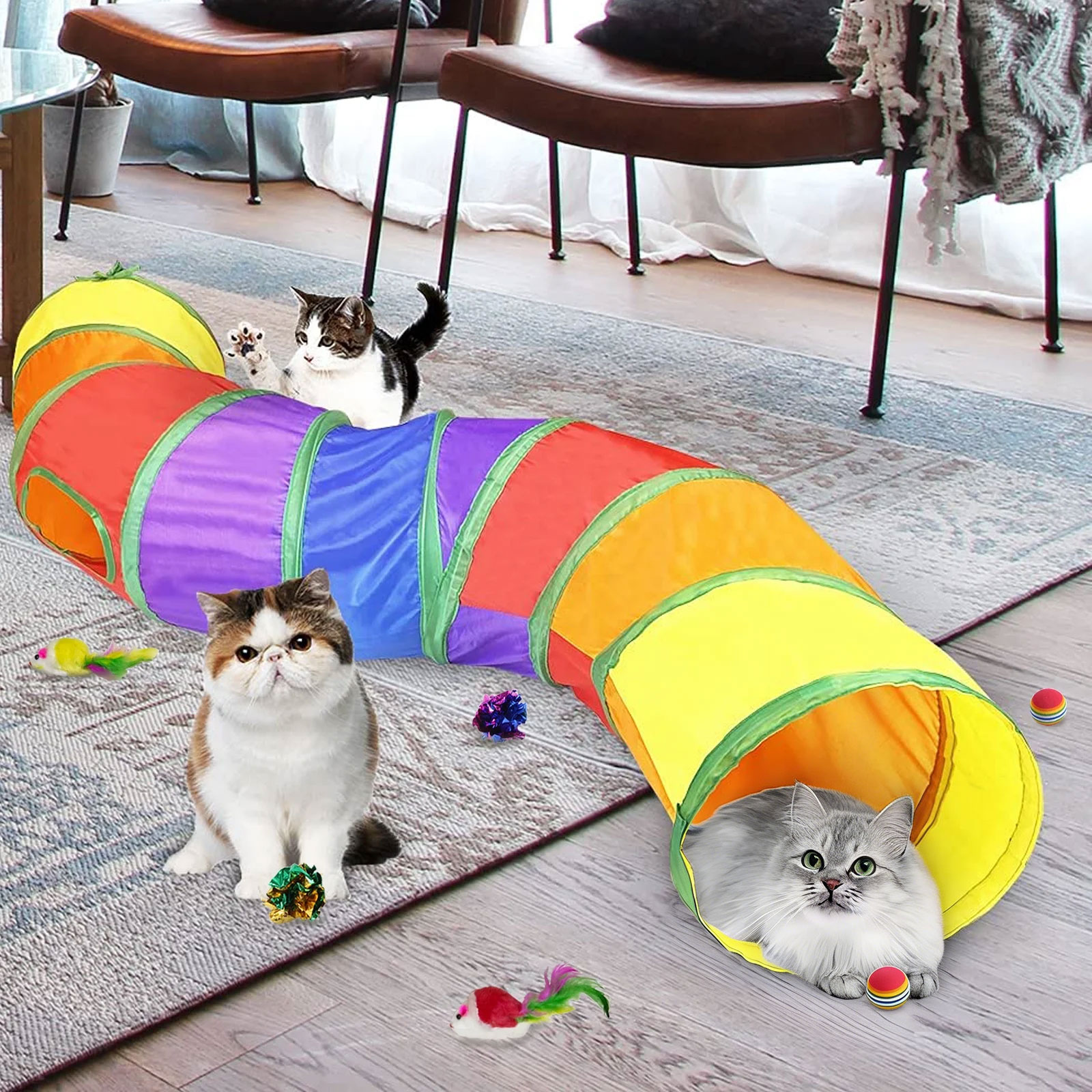 Semfri 7-in-1 Collapsible Cat Tunnel with Toys photo 3