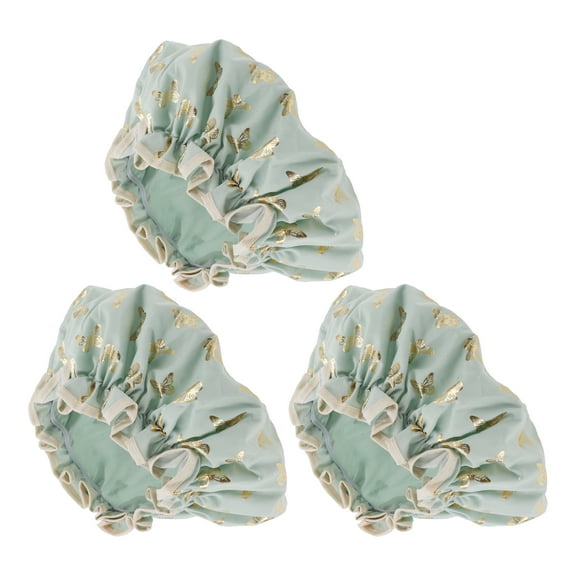 Unique Bargains 3 Pcs Women's Gold Butterfly Shower Cap for Bathroom Green