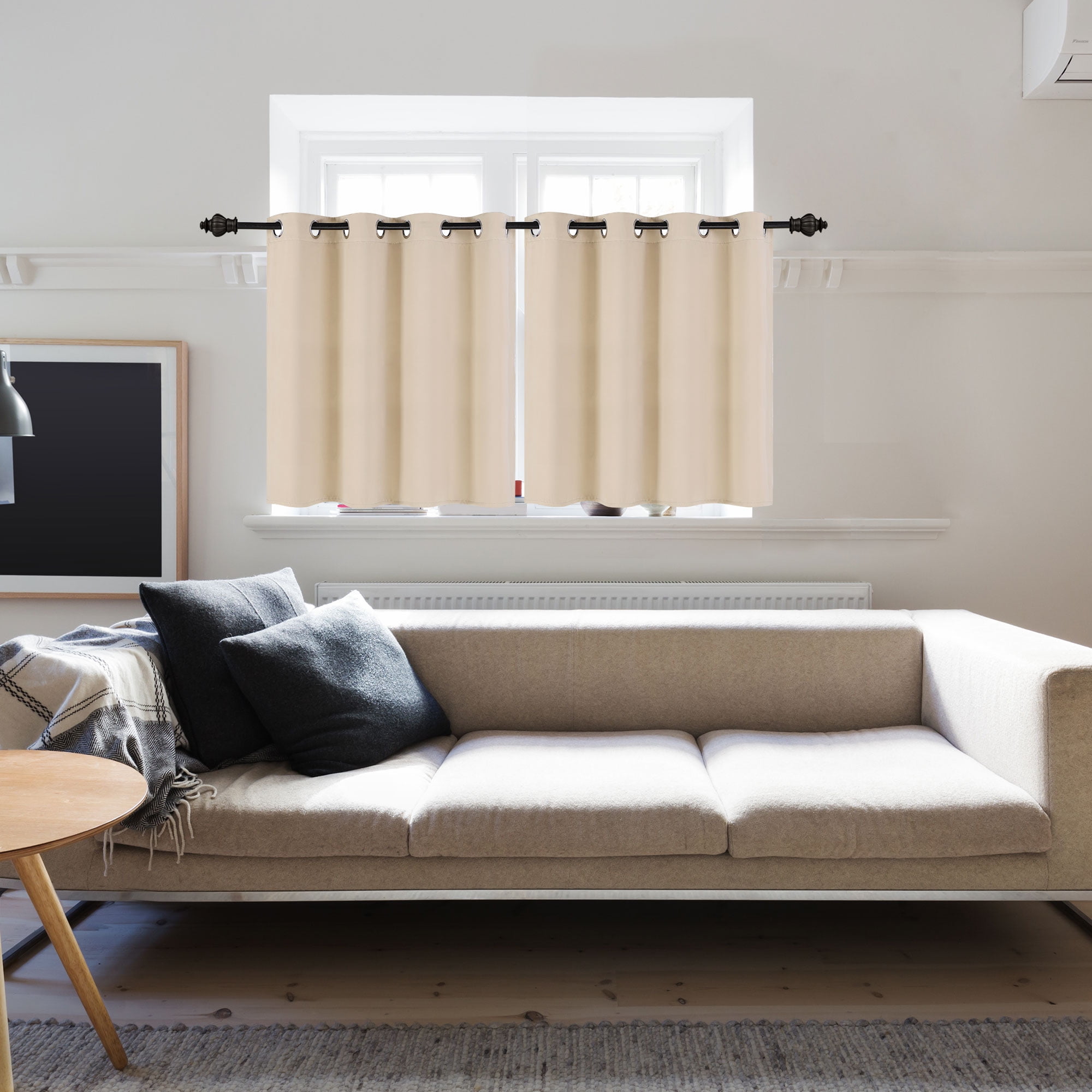 Unique Bargains Blackout Window Curtains Kitchen Panels Set of 2 Beige 52" x 36"