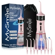 MySmile LP221 OLED Cordless Water Flosser with UVC Sterilizer Light, Portable Oral Irrigator Electric Dental Flosser Picks for Teeth Cleaning, Braces, Gums, 4 Modes, 8 Jet Tips, Travel Bag, Pink