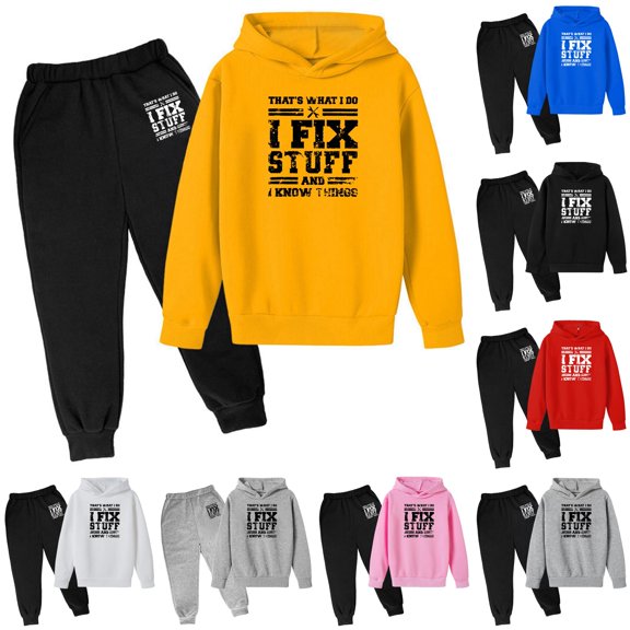 RMGVDSD Boys 2 Piece Outfits Letter Print Hoodie And Sweatpants Fall Winter Clothing Set Children's Long Sleeve Hooded Sweatshirts Pants Sets 11-12 Years
