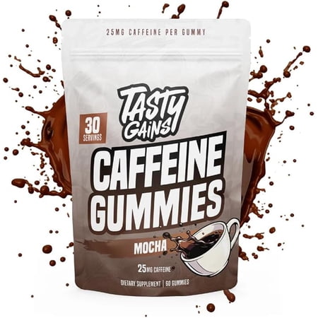 TASTY GAINS Caffeine Pre Workout Gummies – Fast Acting Energy Gummies for Men & Women, 25mg Caffeine Per Gummy, Workout Focus & Endurance Support
