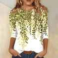 thumbnail image 3 of Womens 3/4 Sleeve Tops Cute Leaf Print Graphic Tees Casual Round Neck Blouses Plus Size Basic Pullover Soft Lightweight Tunic Spring Summer 2026 Army Green L, 3 of 5