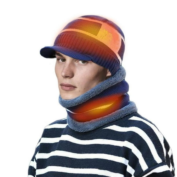 Justharion 2pcs Heated Hat Scarf Set Winter Adults Scarves Caps Hats  Heating USB Electric Cycling Outdoor Skiing Fishing Beanie Navy blue 