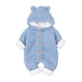 thumbnail image 1 of Baby Boy Girls Winter Warm Rompers Unisex Newborn Button Outfits Bodysuits Newborn Baby Girls Boys Winter Warm Coat Knit Outwear Hooded Jumpsuit Light Blue 6-12 Months, 1 of 5