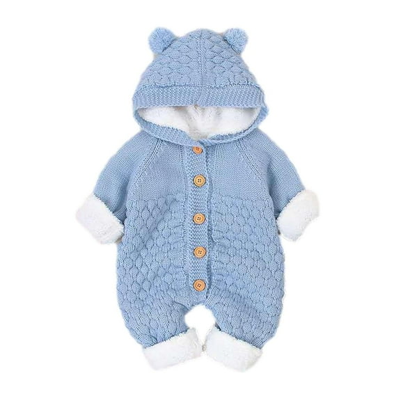Baby Girls' One-Piece Footies Newborn Baby Girls Boys Winter Warm Coat Knit Outwear Hooded Jumpsuit New Casual Winter Jumpsuits Light Blue 6-12 Months
