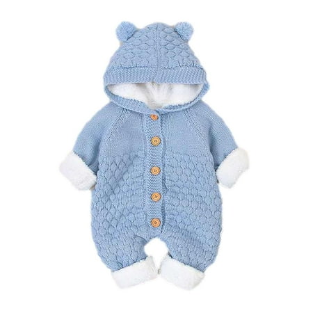 

Efsteb Toddler Girl Clothes Newbron Baby Girls Boys Knit Sweater Hooded Jumpsuit Winter Warm Padded Knit Sweater Romper Light Blue 6-12 Months
