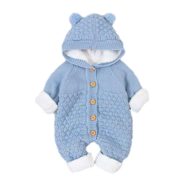 Yuyuzo Newborn Baby Rompers Long Sleeve Button Open Front Infant Unisex Fleece Lined Winter Warm Hooded Jumpsuits