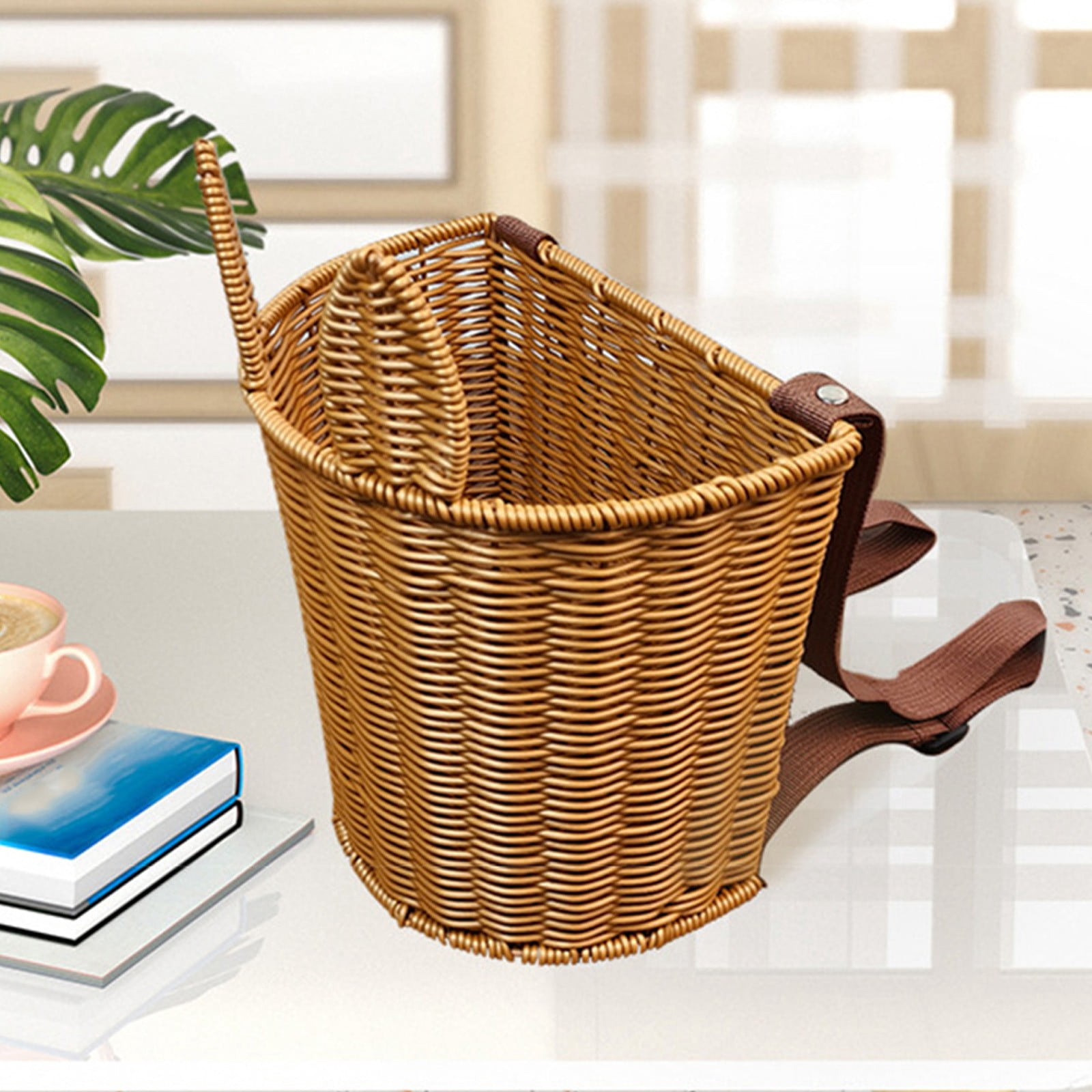 Kbndieu Easter Basket with Straps, Imitation Rattan Woven Bunny Easter Baskets with Cute Rabbit Ears, Easter Egg Hunt Bucket for Picnic Easter Decorations Gifts