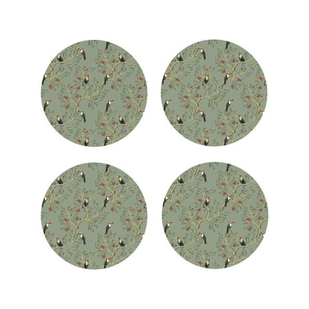 

Drink Coasters Set of 4 Toucan Bird Pomegranate Plant Leather Coasters for Coffee Table Protector Heat Resistant Cute Coasters for Home Decor Housewarming Gifts Bar Kitchen 4 Inch Round Shape