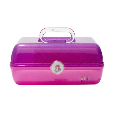 Claire's Exclusive - Caboodles Makeup Case, On-The-Go Girl Travel Cosmetic Organizer with Mirror, Purple & Pink Jelly Sparkle with Sparkle Handle & Unicorn Latch: 8.0 x 12.83 x 5.94 Inches
