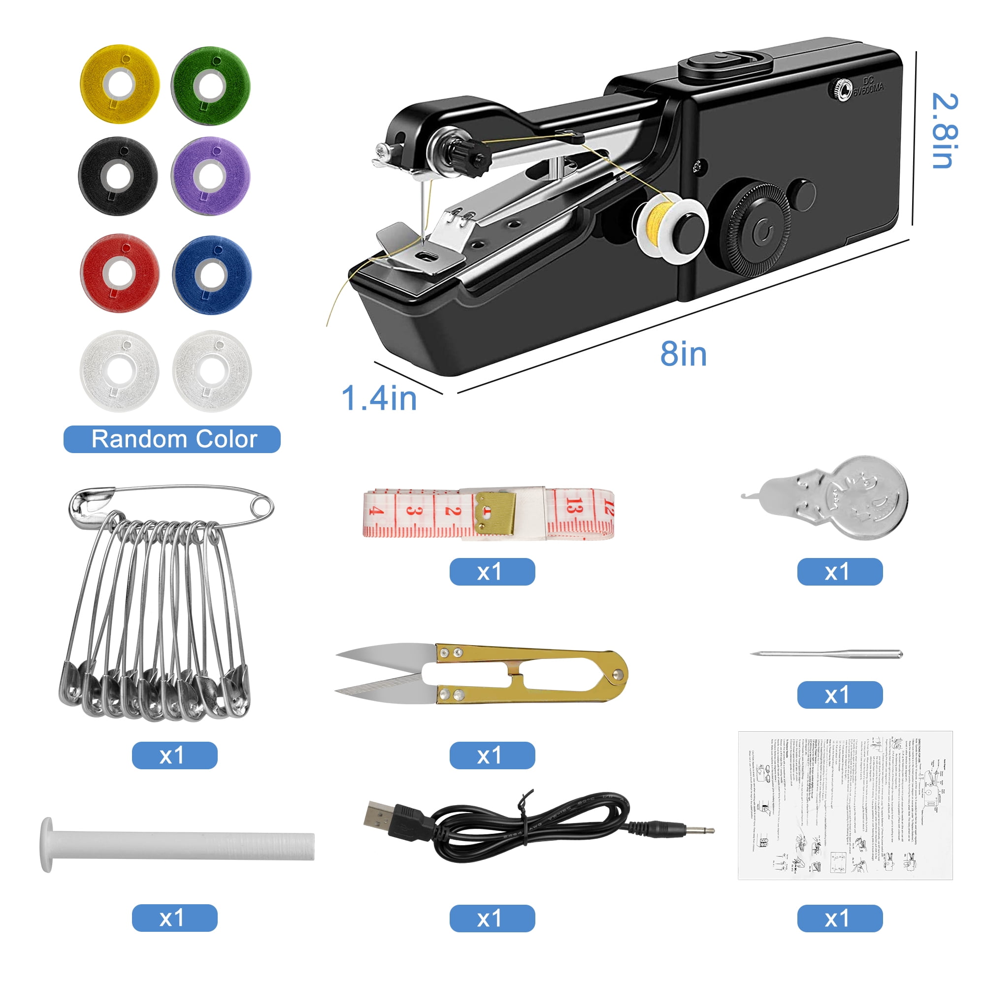 Desktop Mini Portable Handheld Sewing Machine Stitch Cordless + Full Sewing  Kit