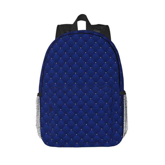 Rateoe Navy Blue Pattern Student Backpack Water-resistant Backpack 15-inch Laptop Backpack Lightweight Adjustable School Backpack