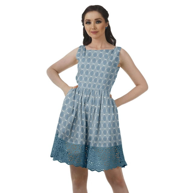 Moomaya Robe Pouf Sans Manches à Encolure Bateau en Dentelle Robe de Cocktail Courte avec Poches
