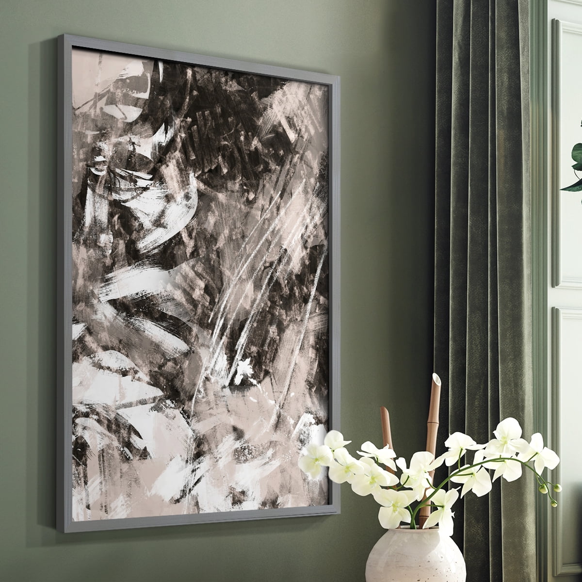 Blush Blackboard II Framed Print in Gray Solid Wood Framed Print No Nail Hanging