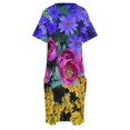 thumbnail image 4 of Vestido Floral espectacular: azul ciruela y dorado vestido holgado con bolsillo Jardín Botánico Olbrich espectáculo de flores de primavera Madison WI, 4 of 6