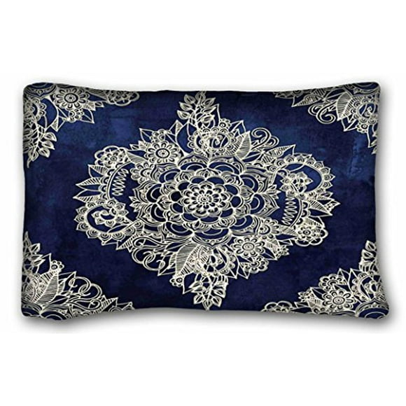 RYLABLUE Square Pillow Case Cases Cover Cushion Covers Cream Floral Moroccan Pattern On Deep Indigo Ink Sofa Size 20x30 Inches Two Side