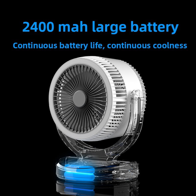 2400mAh USB Rechargeable Desk Fan, 3-Speed Air Circulator with Built-in Night Light, Portable Mini Fan for Indoor, Outdoor & Car Use